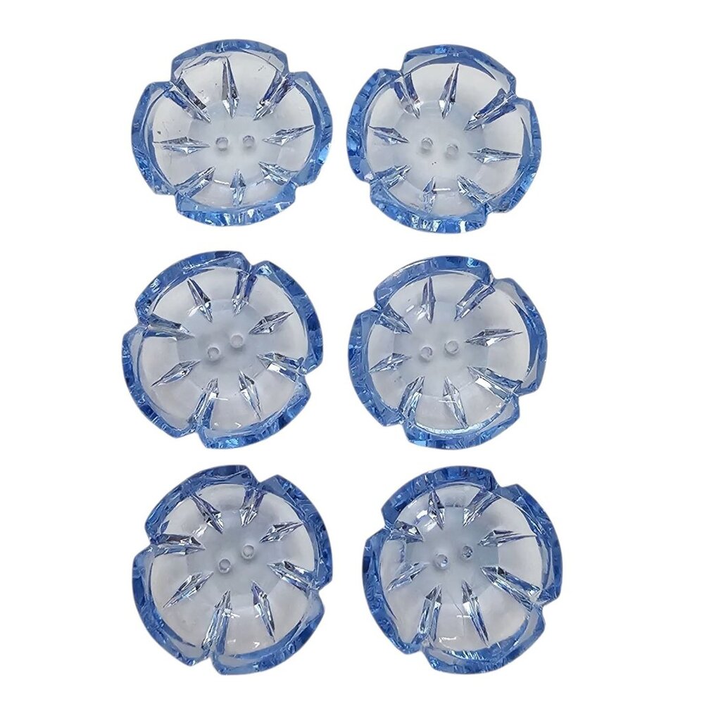 Blue Glass Flower Cupped Buttons, Set Of 6